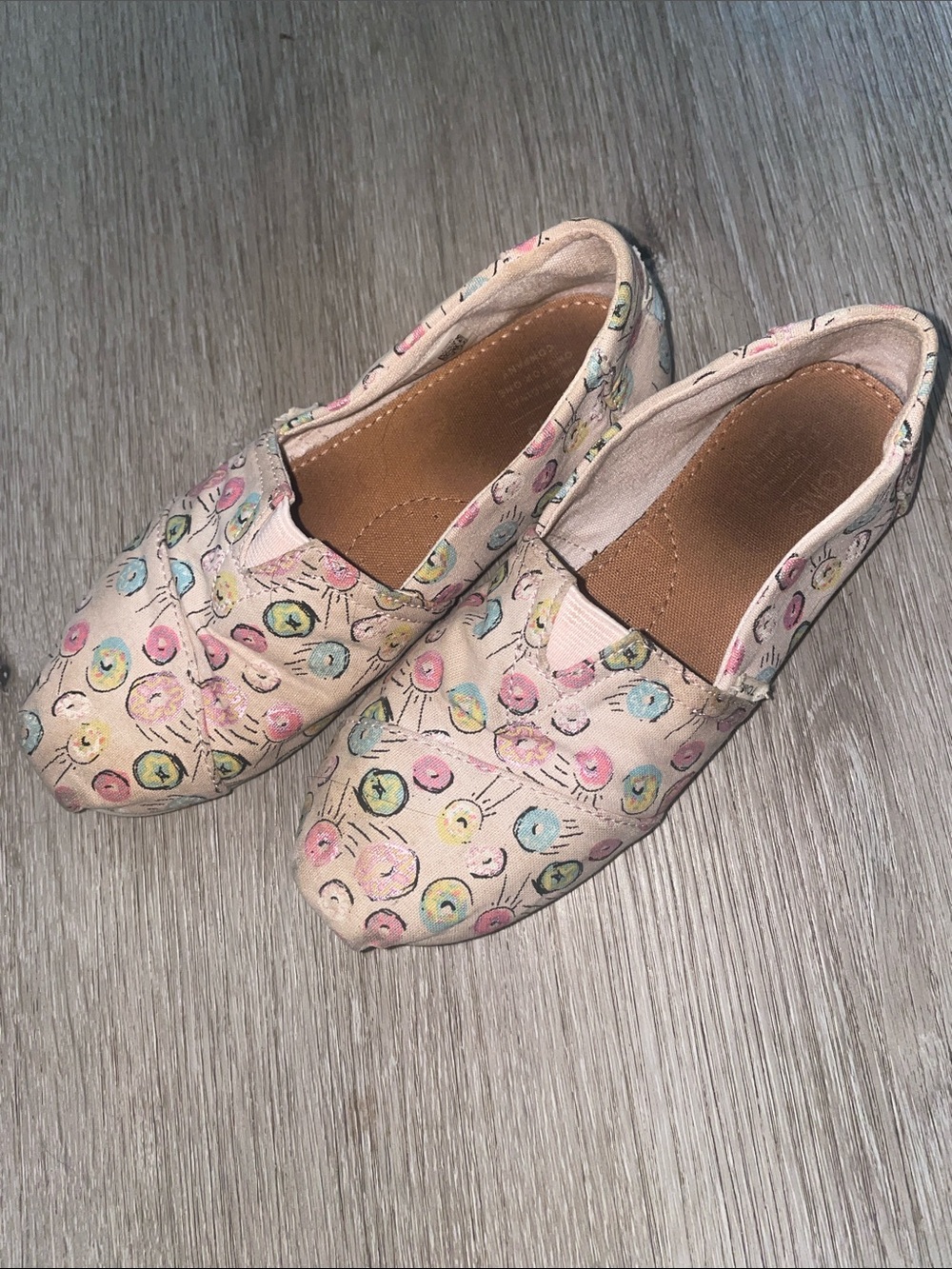 TOMS Canvas Slip-On Sneakers Light Pink w/Pastel Donuts | Little Girl Size 13